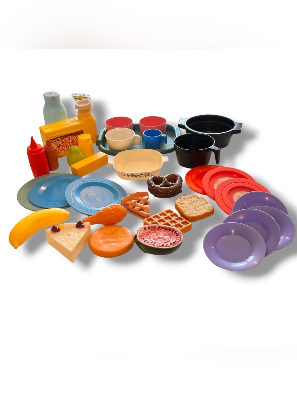VTG 35 Pc (mostly) Fisher Price Fun With Food Play Kitchen Assorted Dishes Food